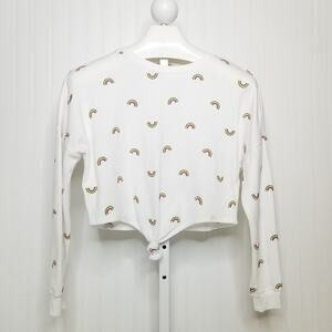 Love Fire Rainbow Tie Front Cropped Sweatshirt Medium